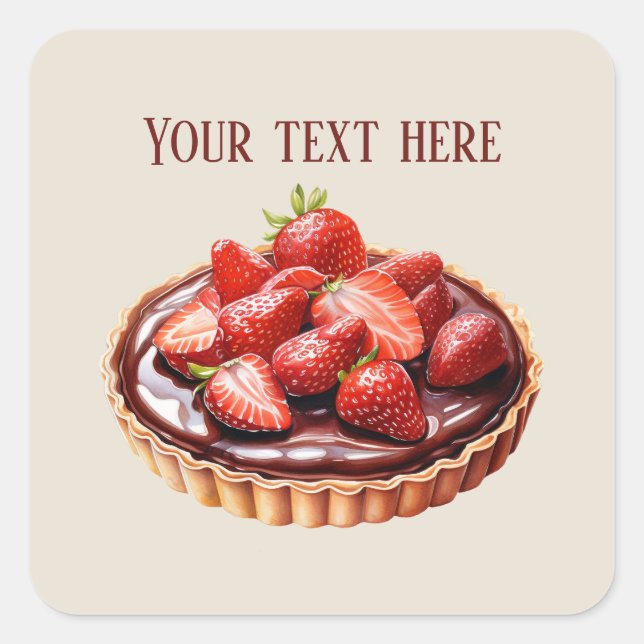 Cute chocolate Strawberry tart add message Square Sticker (Front)