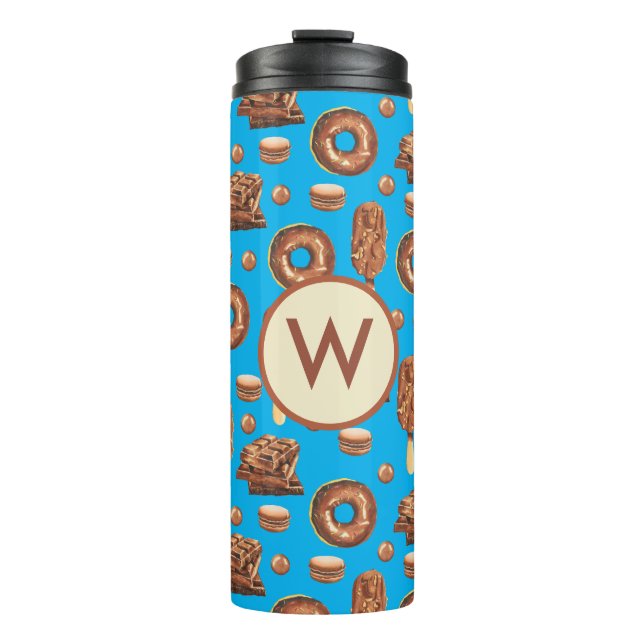 Cute Chocolate Sweets Ice Cream Donuts Monogram  Thermal Tumbler (Front)