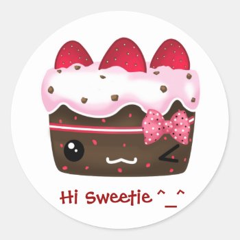 Cute Chocolate With Strawberries Cake Classic Round Sticker by Chibibunny at Zazzle