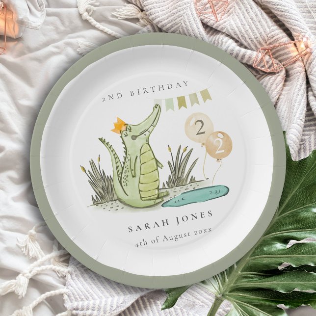 Cute Chomp Alligator in Swamp Any Age Birthday  Paper Plates (Creator Uploaded)