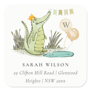 Cute Chomp Alligator in Swamp Balloon Address Square Sticker