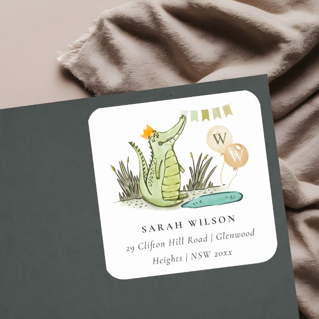 Cute Chomp Alligator in Swamp Balloon Address Square Sticker (Creator Uploaded)
