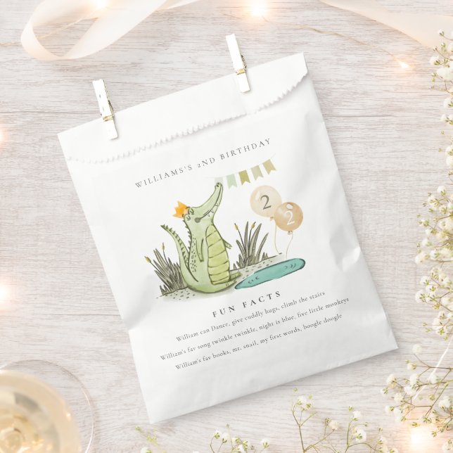 Cute Chomp Alligator in Swamp Fun Facts Birthday Favor Bag (Clipped)