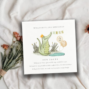 Cute Chomp Alligator in Swamp Fun Facts Birthday Napkins