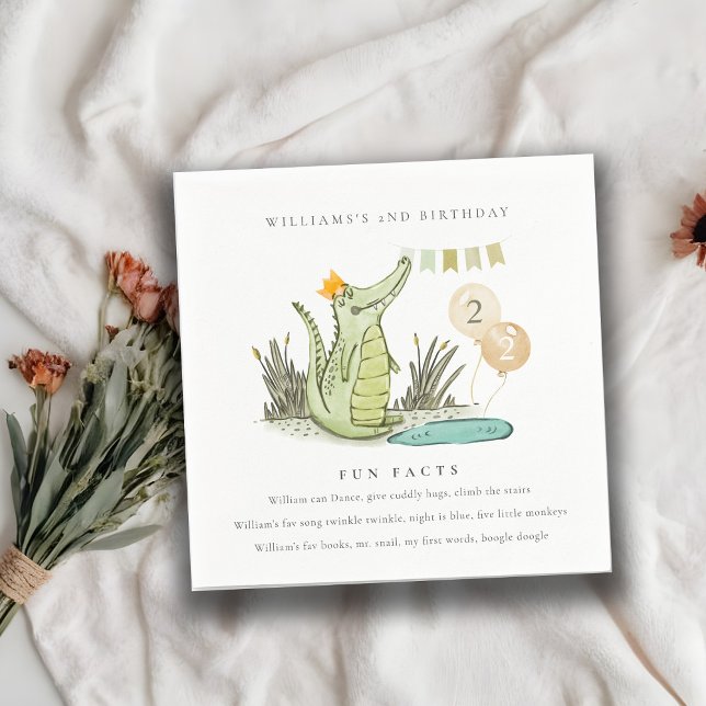 Cute Chomp Alligator in Swamp Fun Facts Birthday Napkins (Creator Uploaded)