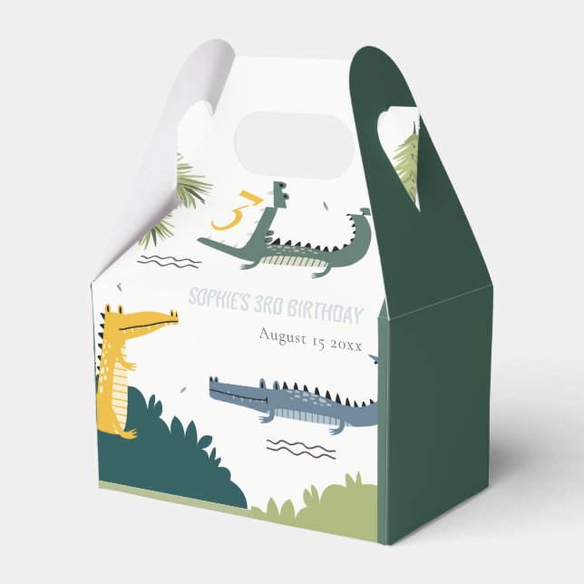 Cute Chomp Alligator Swamp Any Age Kids Birthday Favor Boxes (Front Side)