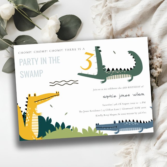 Cute Chomp Alligator Swamp Any Age Kids Birthday Invitation (Creator Uploaded)