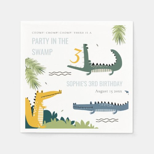Cute Chomp Alligator Swamp Any Age Kids Birthday Napkins