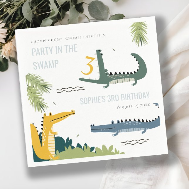 Cute Chomp Alligator Swamp Any Age Kids Birthday Napkins (Creator Uploaded)