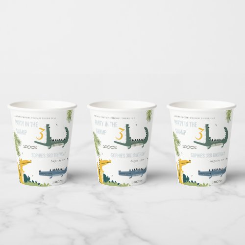 Cute Chomp Alligator Swamp Any Age Kids Birthday Paper Cups