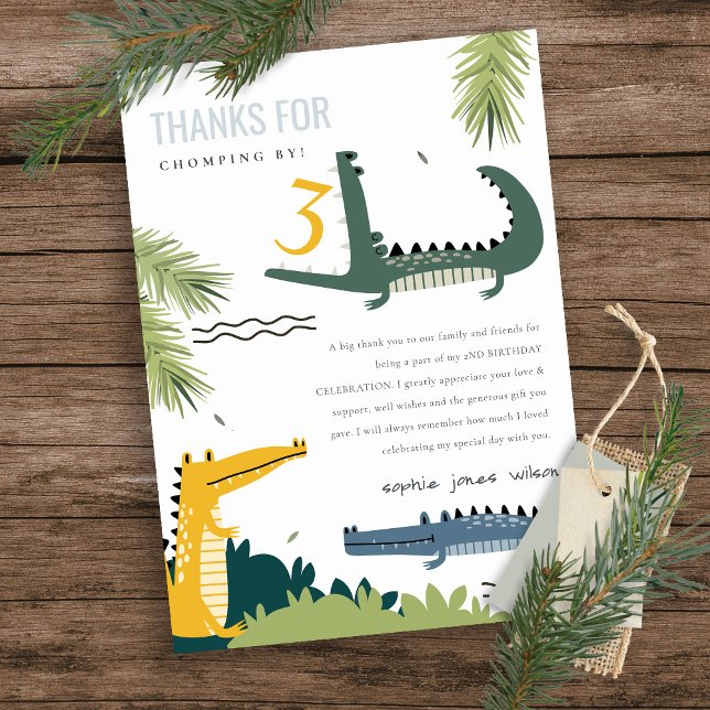 Cute Chomp Alligator Swamp Any Age Kids Birthday Thank You Card (Creator Uploaded)