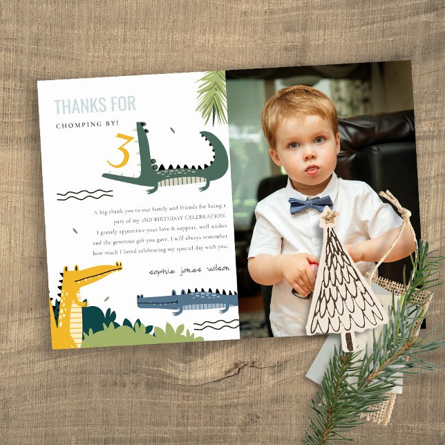 Cute Chomp Alligator Swamp Kids Photo Birthday Thank You Card (Creator Uploaded)