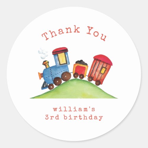 Cute Choo Choo Train Boy Birthday Thank You Classic Round Sticker