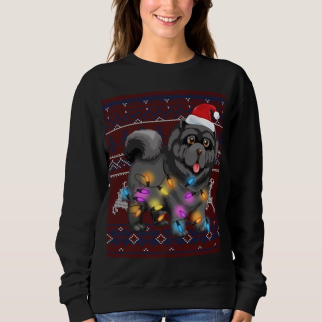 Cute Chow Chow Christmas Lights Ugly Sweater Chow  (Front)