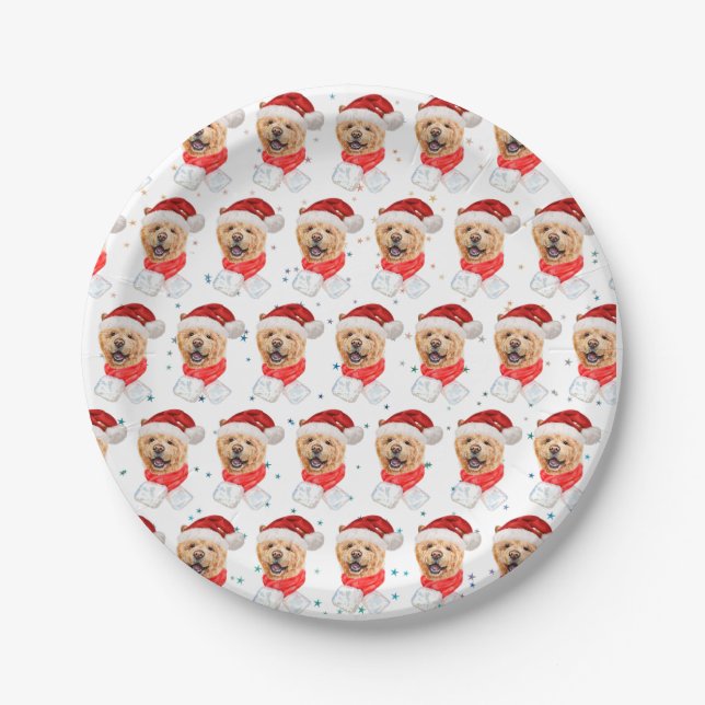 Cute Chow Chow Dog Christmas Pattern Paper Plates (Front)