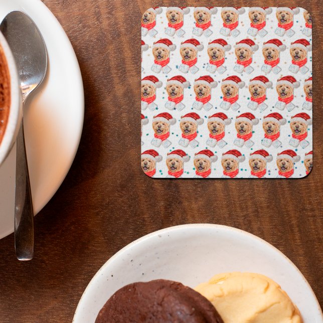 Cute Chow Chow Dog Christmas Pattern Square Paper Coaster (Creator Uploaded)