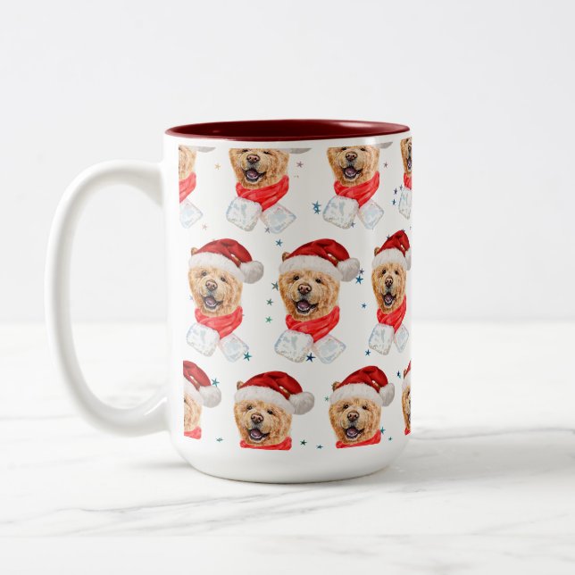 Cute Chow Chow Dog Christmas Pattern Two-Tone Coffee Mug (Left)