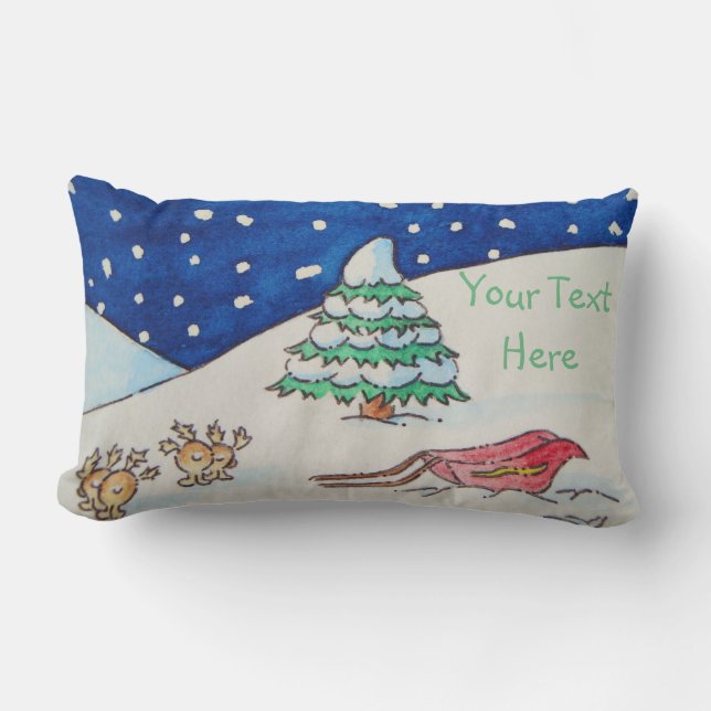Cute chrismas snow scene with funny reindeer lumbar pillow (Front)