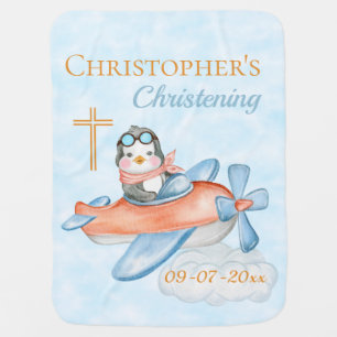 Cute Christening Baby Penguin Airplane Blanket