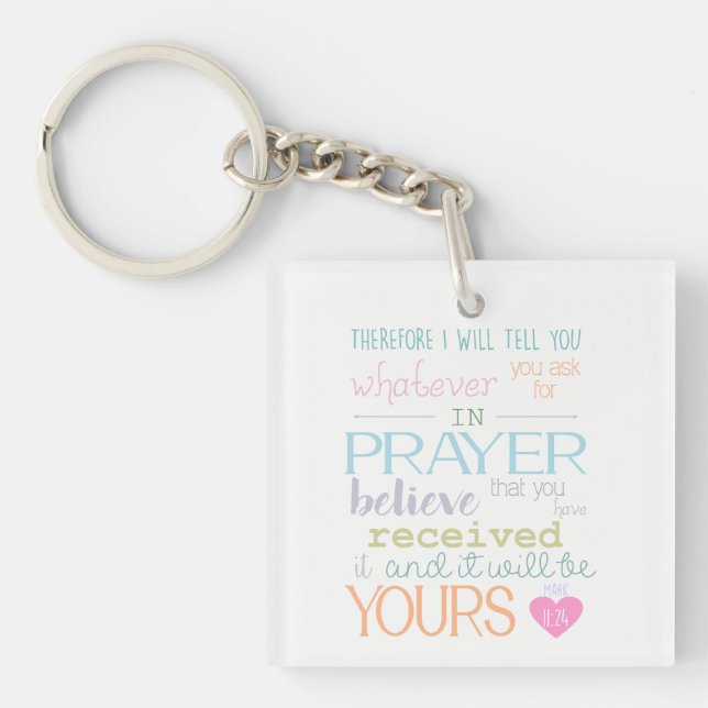 Cute Christian Bible Verse Prayer Faith NIV pastel Keychain (Front)