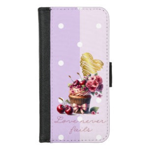 Cute Christian Dot Cherry Floral Cupcake Heart iPhone 8/7 Wallet Case