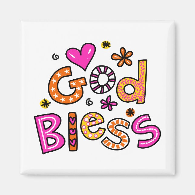 Cute Christian God Bless Greeting Text Expression Magnet (Front)