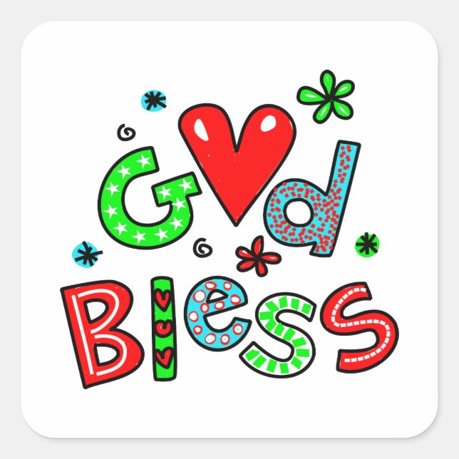 Cute Christian God Bless Greeting Text Expression Square Sticker (Front)