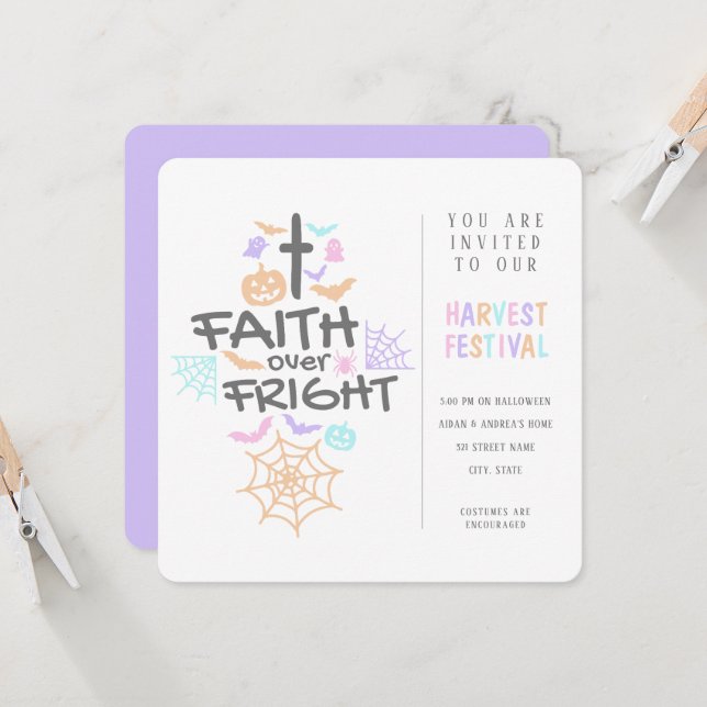 Cute Christian Halloween Faith Over Fright  Invitation (Front/Back In Situ)