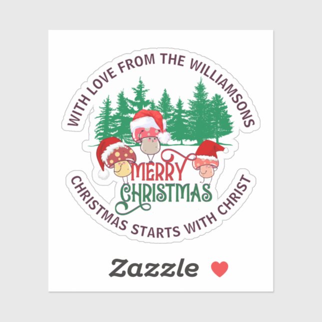 Cute Christian MERRY CHRISTMAS Mushroom Sticker (Sheet)