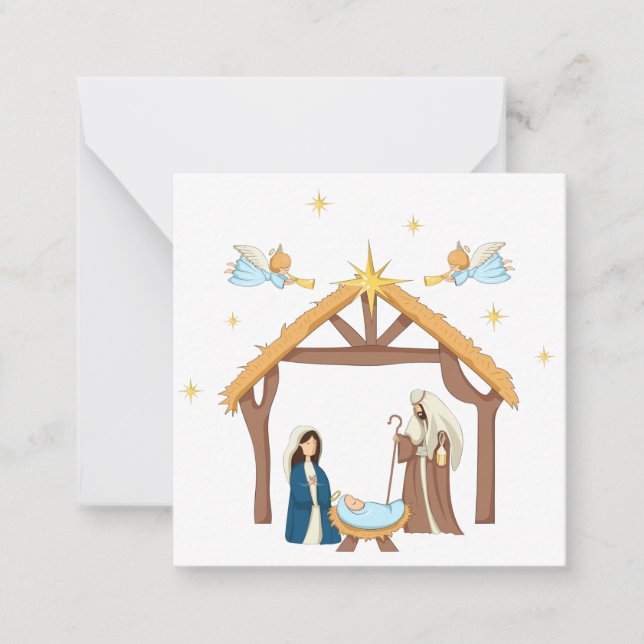 Cute Christian Nativity Christmas Note Card (Front)