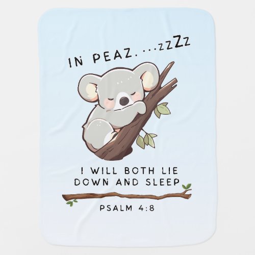 Cute Christian Sleeping Koala Psalm 4 Bible Baby Blanket