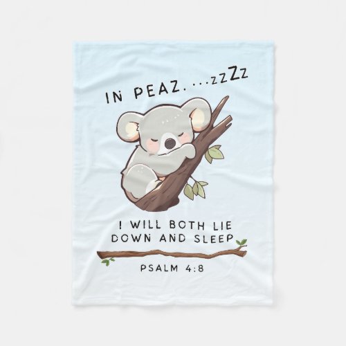 Cute Christian Sleeping Koala Psalm 4 Bible Fleece Blanket