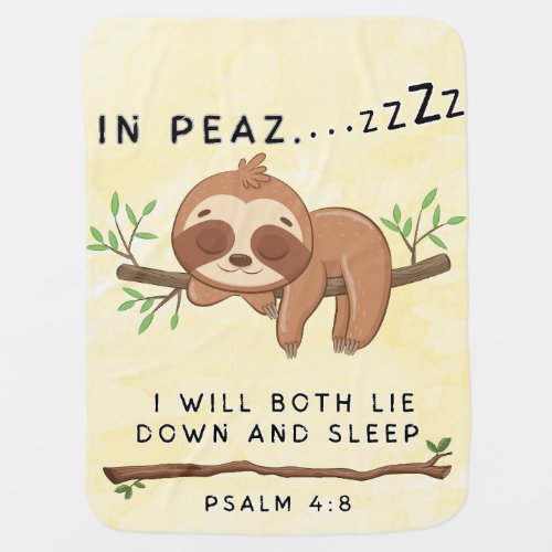 Cute Christian Sleeping Sloth Psalm 4 Bible Baby Blanket