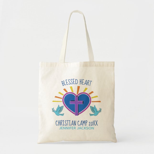 Cute Christian Summer Camp Custom Cross Heart Tote Bag (Front)