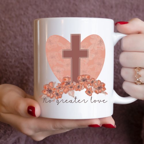 Cute Christian Valentines Day Cross with Roses Coffee Mug