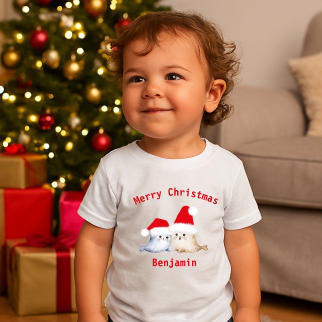 cute christmas abstract watercolor baby seals  baby T-Shirt (Creator Uploaded)