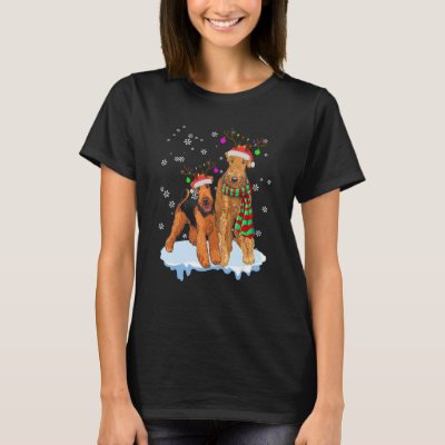 Cute Christmas Airedale Terrier Santa Hats Reindee T-Shirt
