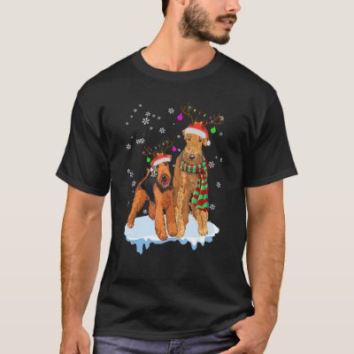 Cute Christmas Airedale Terrier Santa Hats Reindee T-Shirt