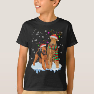 Cute Christmas Airedale Terrier Santa Hats Reindee T-Shirt