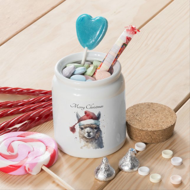 Cute Christmas Alpaca, custom Candy Jar (In Situ)