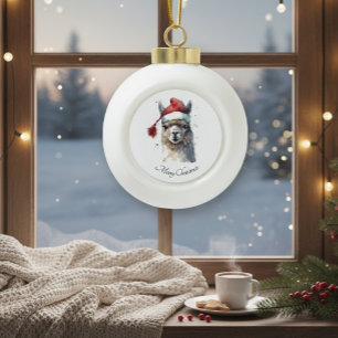 Cute Christmas Alpaca, custom Ceramic Ball Christmas Ornament