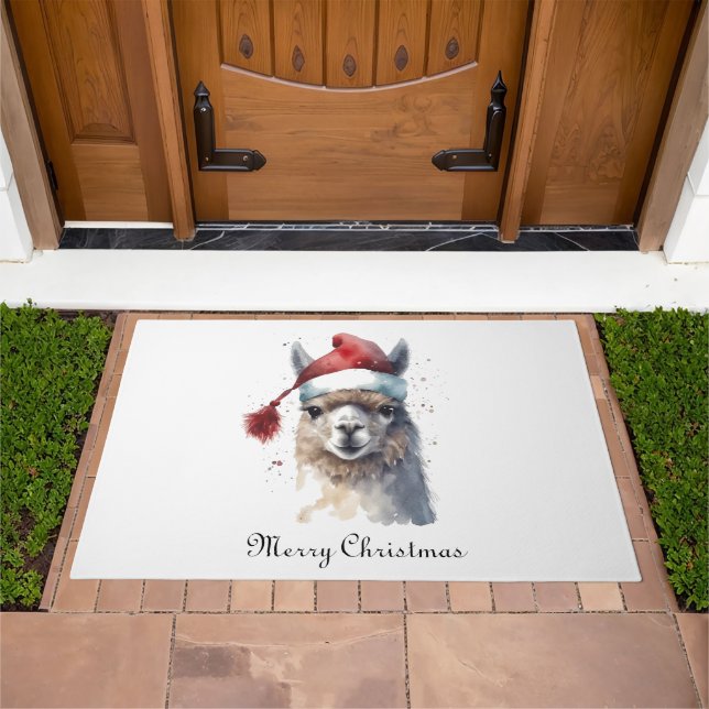 Cute Christmas Alpaca, custom Doormat (Outdoor)