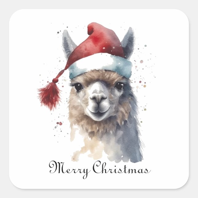 Cute Christmas Alpaca, custom Square Sticker (Front)