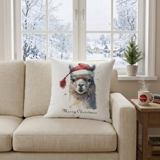 Cute Christmas Alpaca, custom Throw Pillow (Creator Uploaded)
