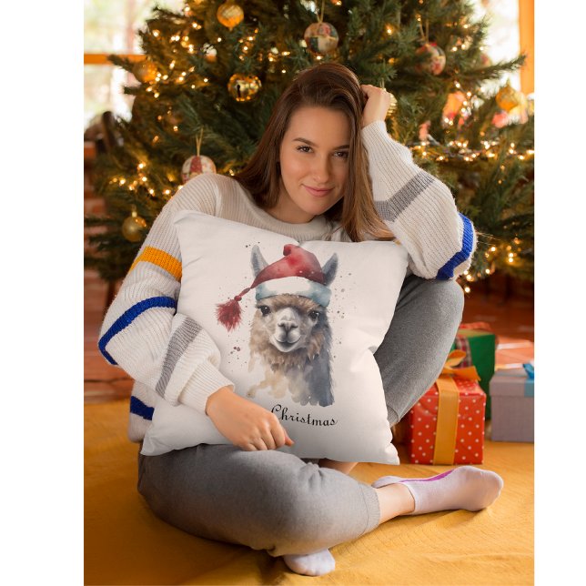 Cute Christmas Alpaca, custom Throw Pillow (Creator Uploaded)