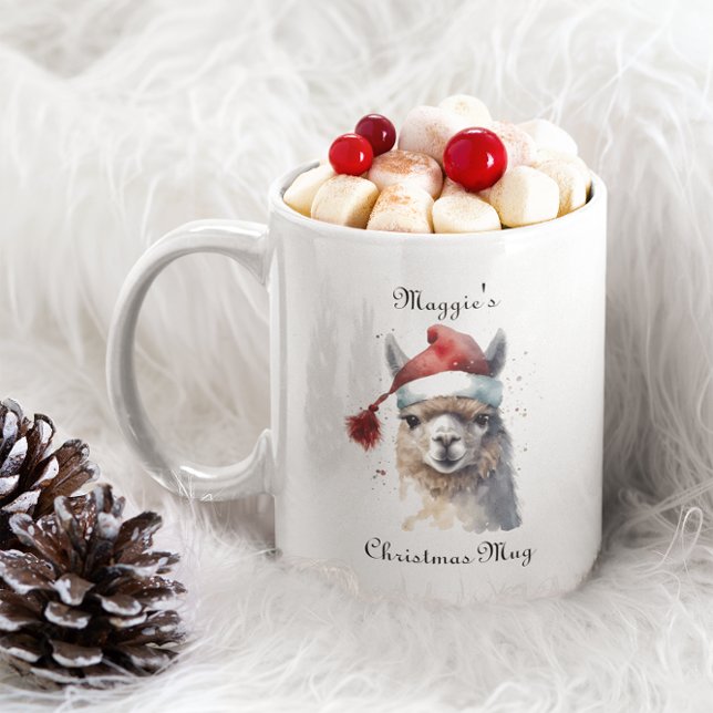 Cute Christmas Alpaca, custom Two-Tone Coffee Mug (Creator Uploaded)