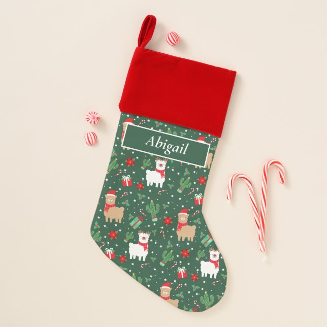 Cute Christmas Alpaca Name Christmas Stocking (Front)