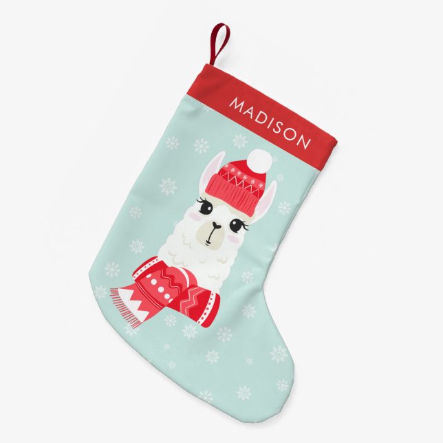 Cute Christmas Alpaca Personalized Small Christmas Stocking (Front (Hanging))