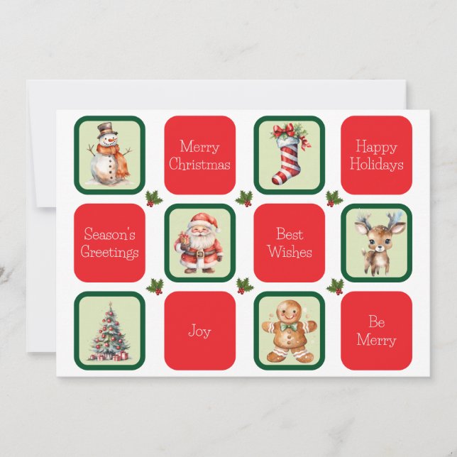 Cute Christmas and Holiday Wishes in Squares  Card (Front)