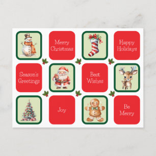 Cute Christmas and Holiday Wishes in Squares Postcard